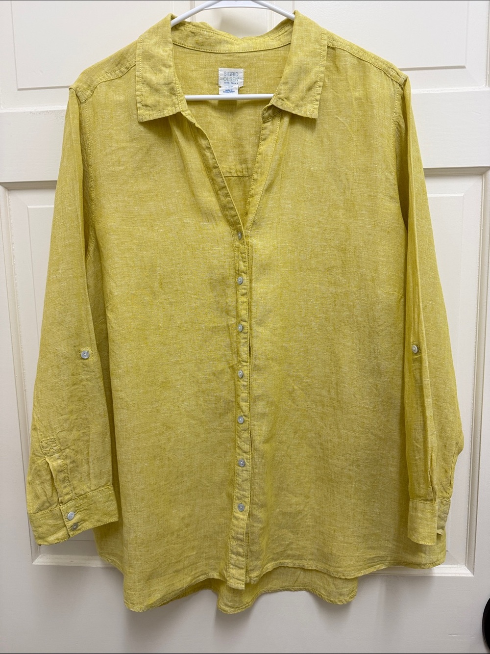 SIGRID Olsen Relaxed Linen Button-Up Shirt in Yellow